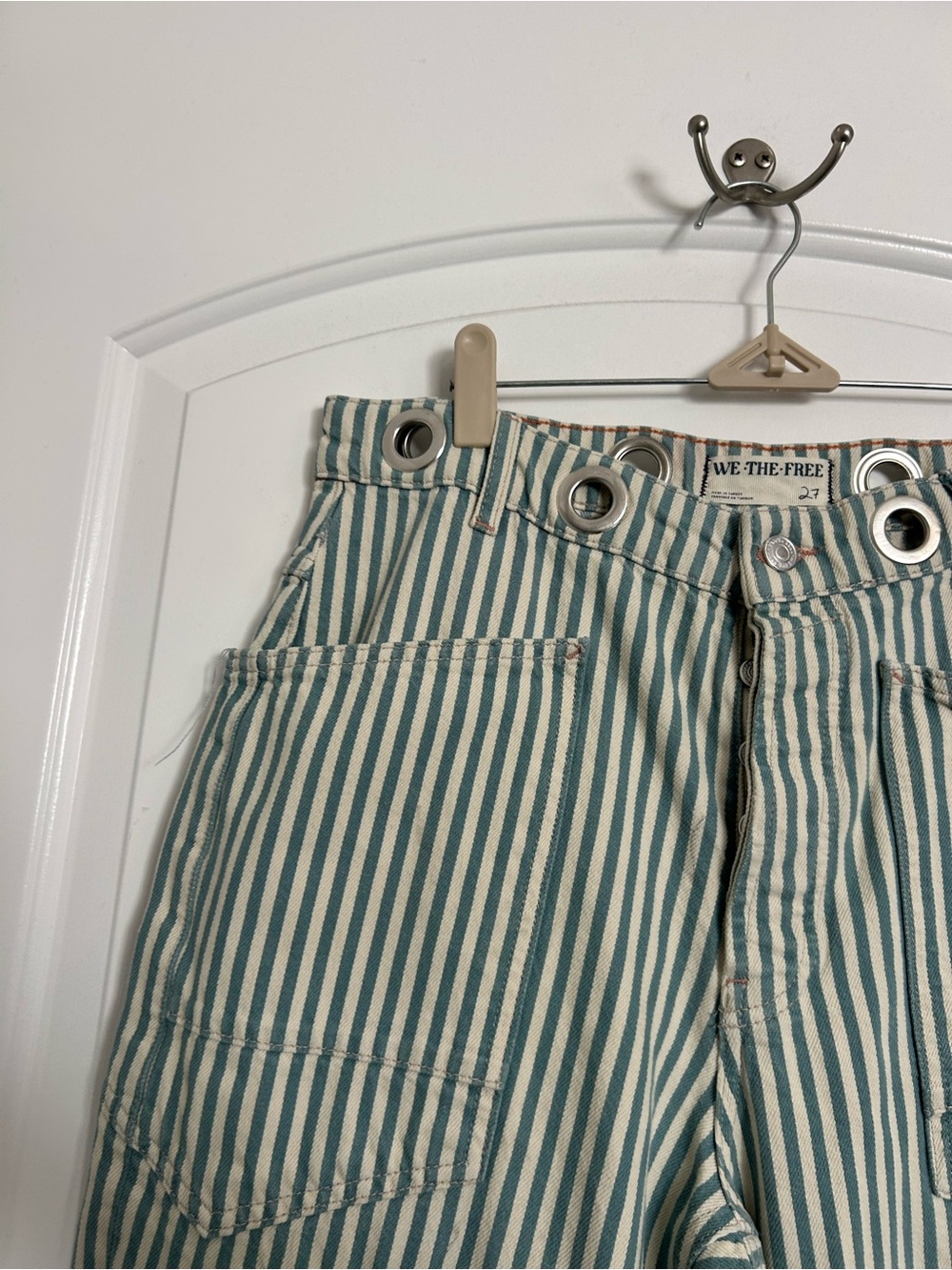 Free People Moxie Railroad Low-Slung Wide Leg Barrel Jeans Size 27 Nautical Boho - Picture 12 of 15